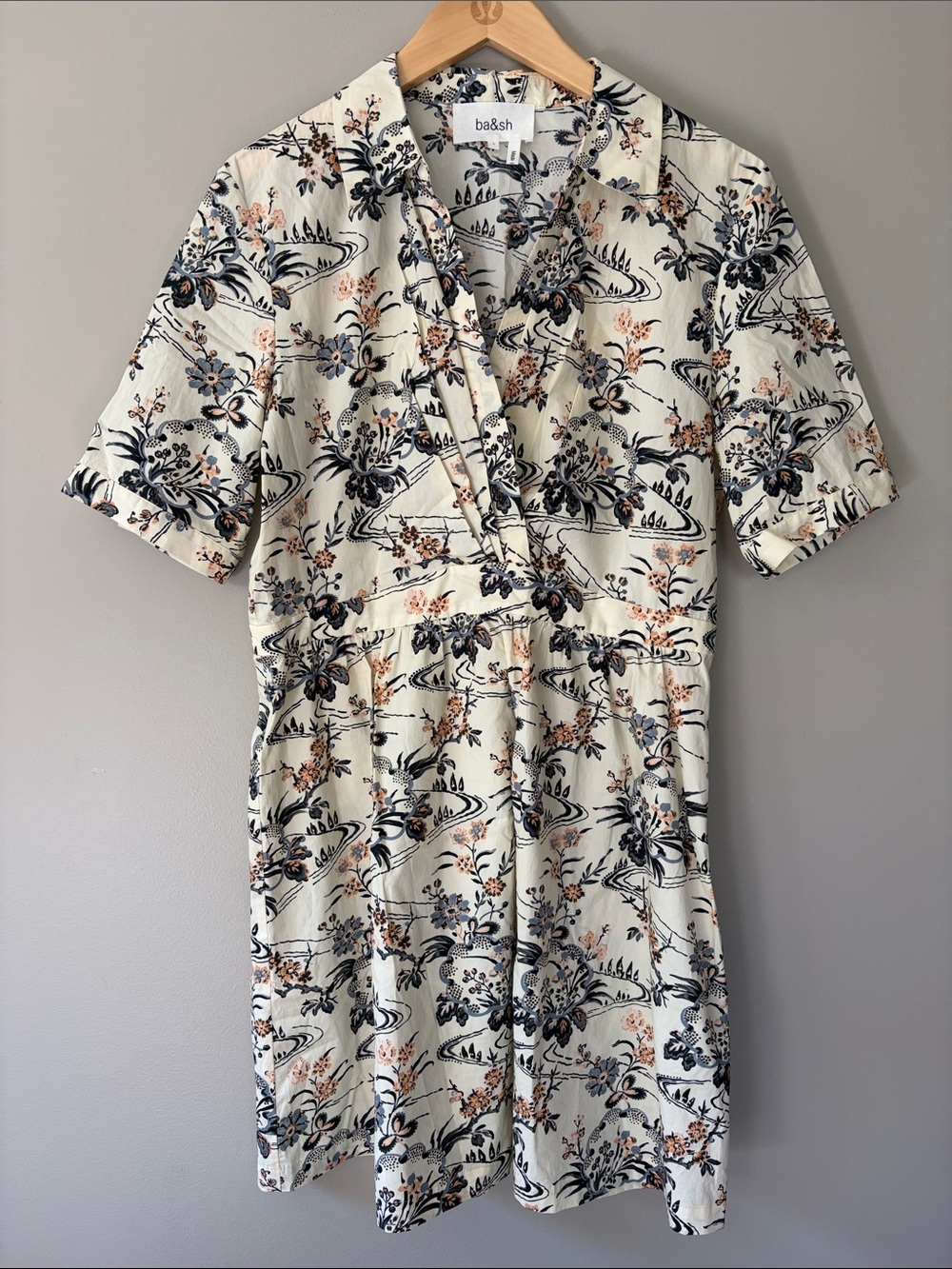 ba&sh Filly Short Sleeve Shirt‎ Lady Dress Large Cream Black